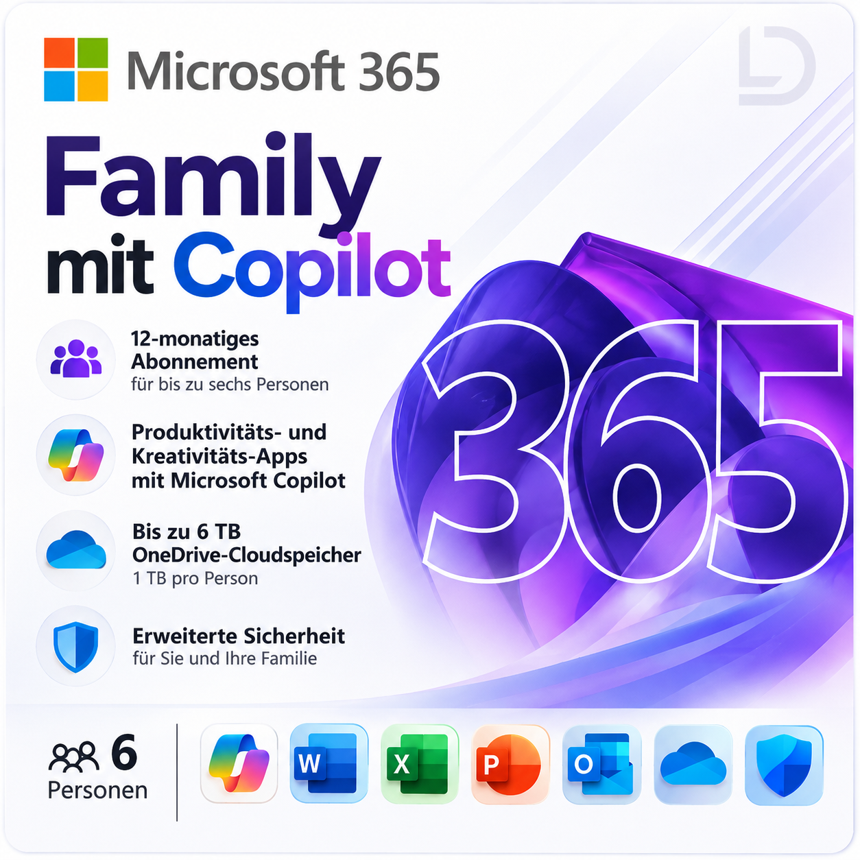 Microsoft 365 Family | Fino a 6 persone | App premium e spazio di archiviazione cloud | Abbonamento di 12 mesi | PC, Mac, iOS e Android