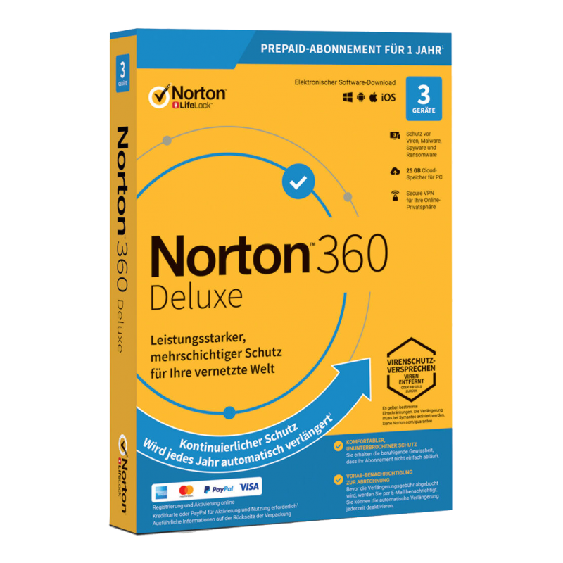 Norton 360 Deluxe 3 dispositivi 1 anno + 25 GB 