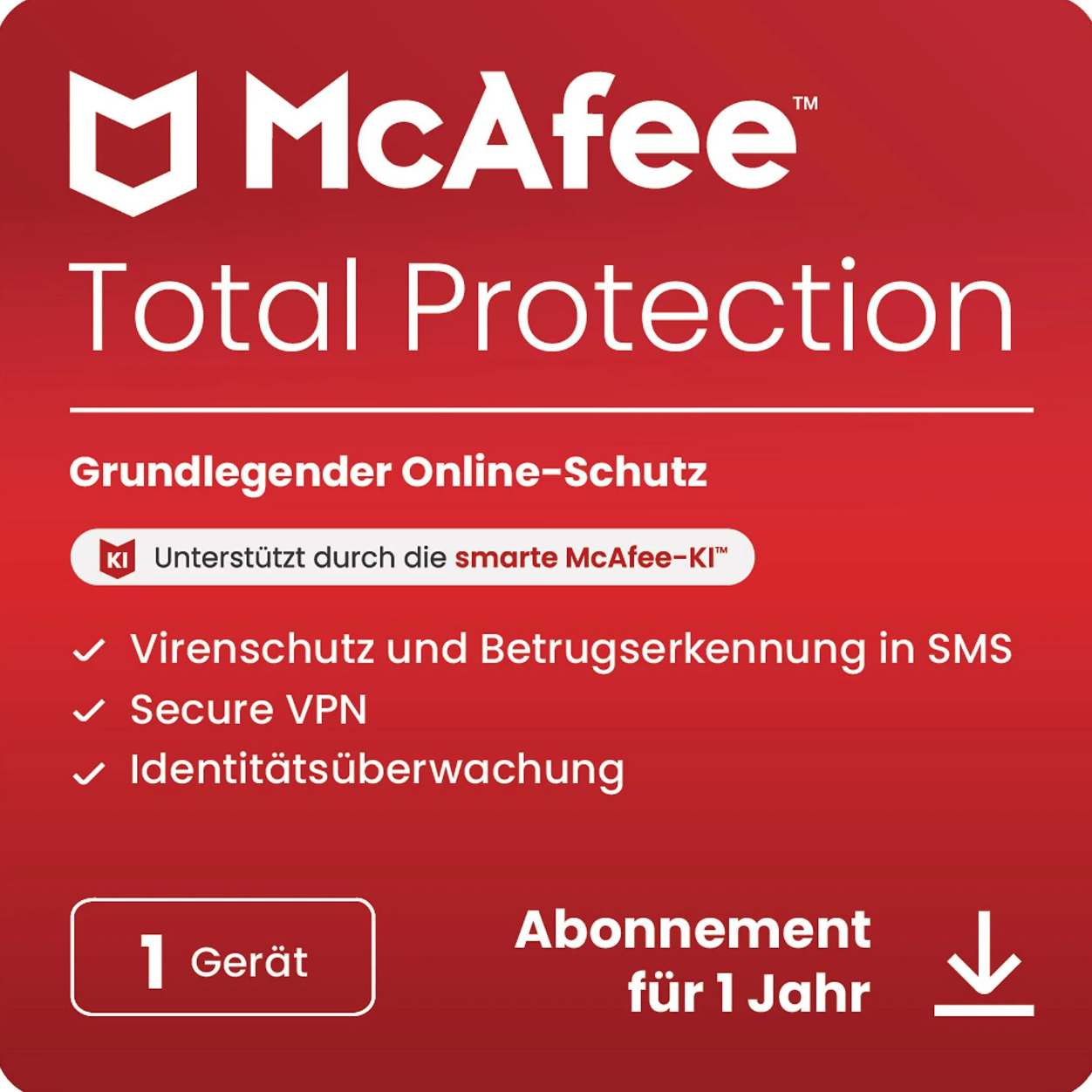 McAfee Total Protection 2025 – 1 dispositivo | Durata: 1 anno – Protezione completa con VPN inclusa